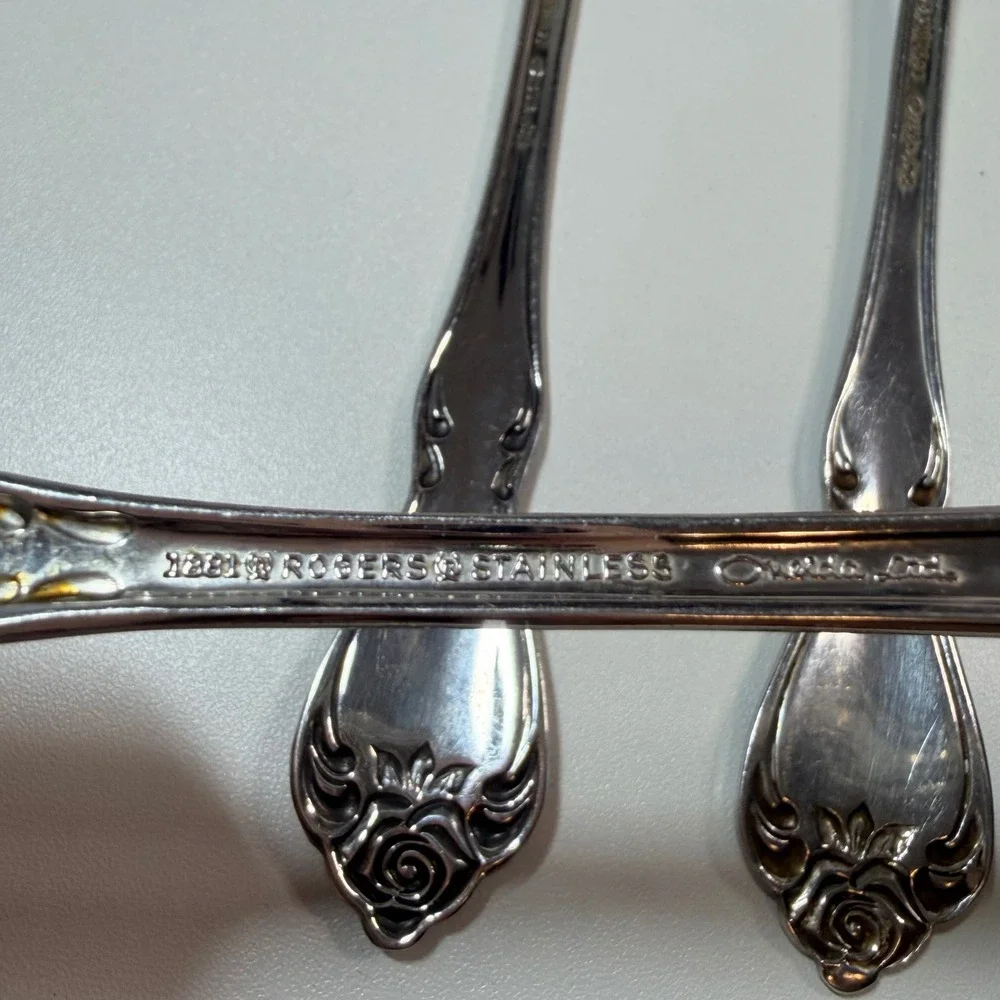 Oneida 1881 Rogers Baroque Rose Stainless Serving Set 4pc Fork Spoon Ladle Vtg